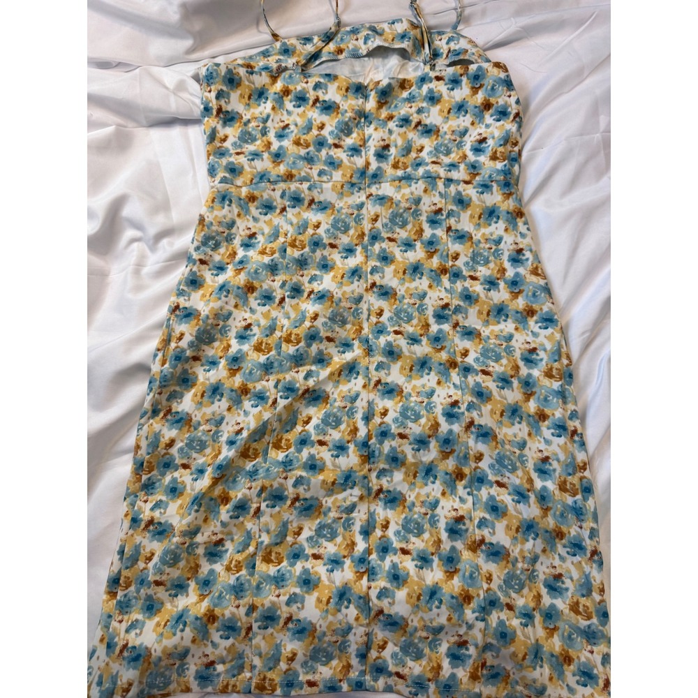 Versona Floral Mini Dress Y2K Blue Mustard Cottagecore Size 2 - Picture 2 of 4
